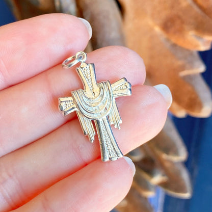 Sterling Silver Draped Cross Small Pendant Charm