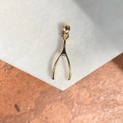 14KT Yellow Gold Wishbone Good Luck Small Pendant Charm