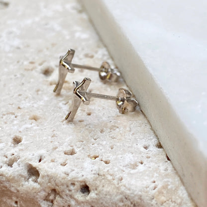 14KT White Gold Mini Abstract Cross Post Stud Earrings