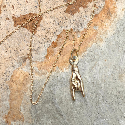 14KT Yellow Gold 3D Mano Hand Pendant Chain Necklace Various Lengths