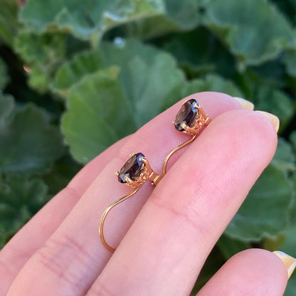 14KT Yellow Gold Smoky Quartz Filigree Lever Back Drop Earrings