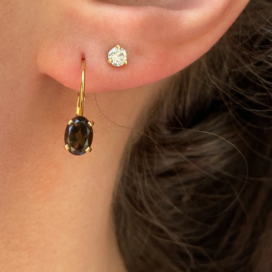 14KT Yellow Gold Smoky Quartz Filigree Lever Back Drop Earrings