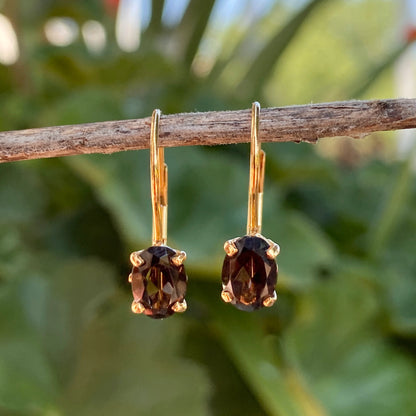 14KT Yellow Gold Smoky Quartz Filigree Lever Back Drop Earrings