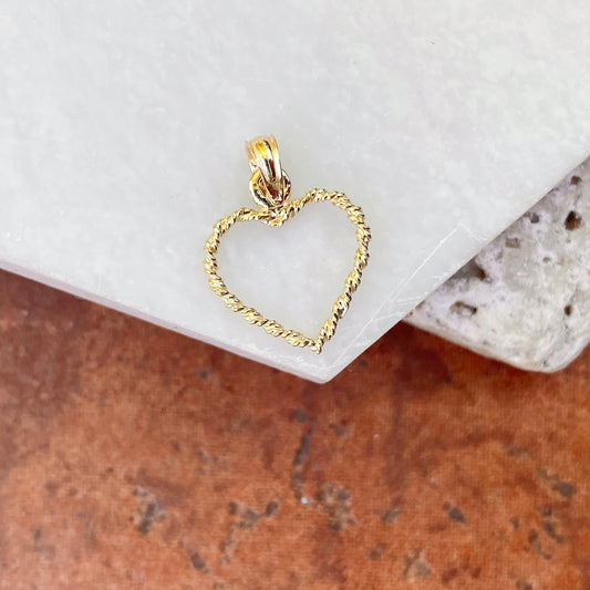 14KT Yellow Gold Open Heart Rope Twist Pendant Charm