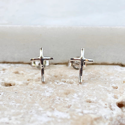 14KT White Gold Mini Abstract Cross Post Stud Earrings