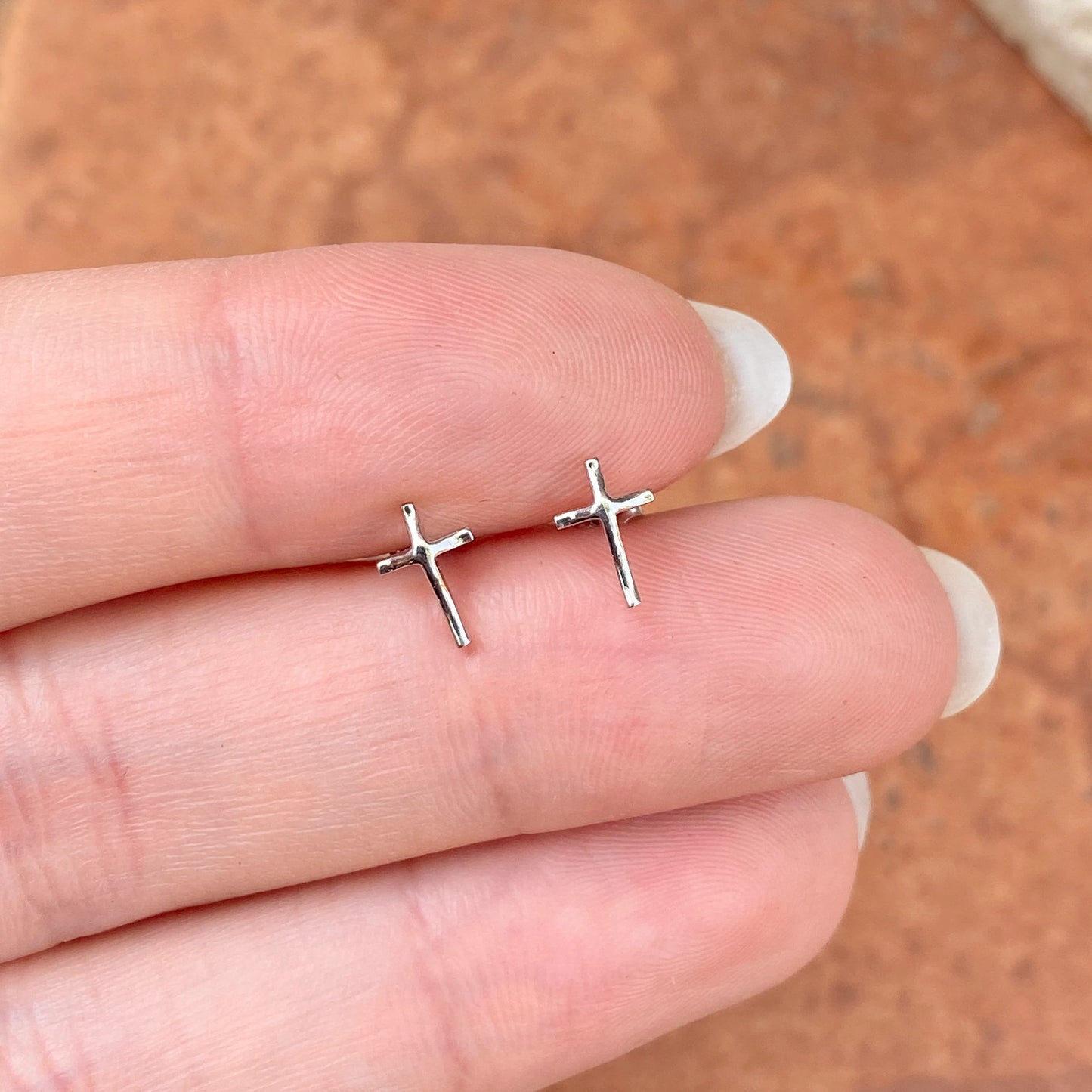 14KT White Gold Mini Abstract Cross Post Stud Earrings