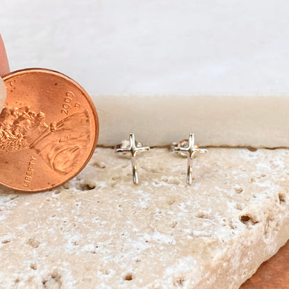 14KT White Gold Mini Abstract Cross Post Stud Earrings