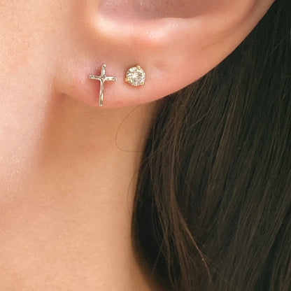 14KT White Gold Mini Abstract Cross Post Stud Earrings