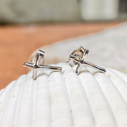 14KT White Gold Mini Abstract Cross Post Stud Earrings