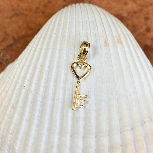 10KT Yellow Gold Shiny Mini Key + Heart Charm Pendant