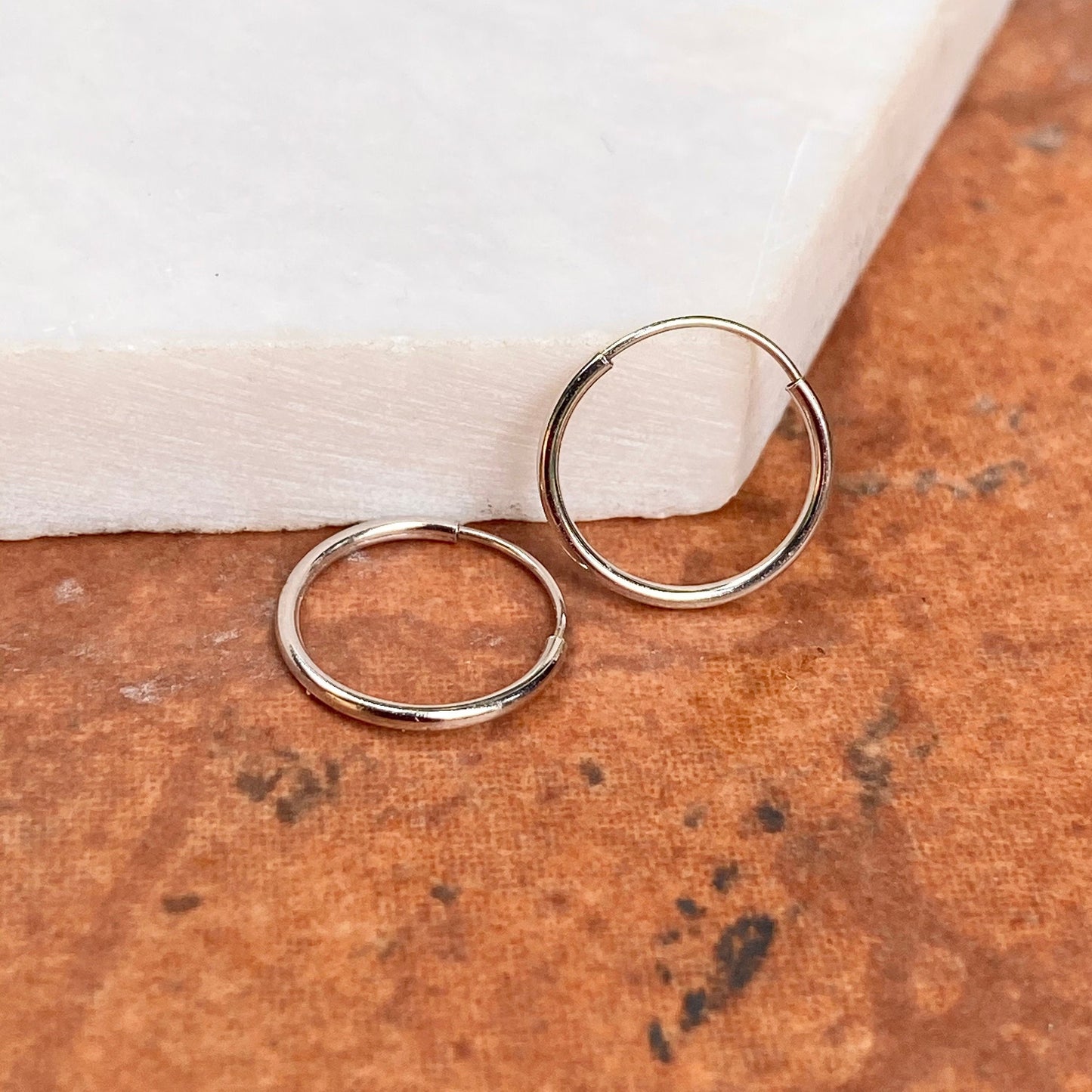 14KT White Gold Hoop Shiny 1mm Endless Hoop Earrings 12mm