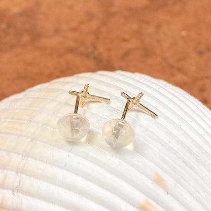 14KT Yellow Gold CZ Cross Post Stud Earrings