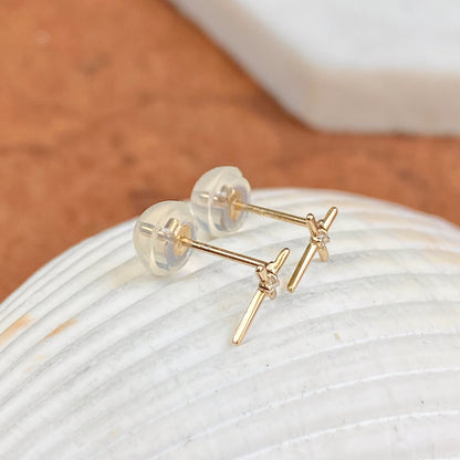 14KT Yellow Gold CZ Cross Post Stud Earrings