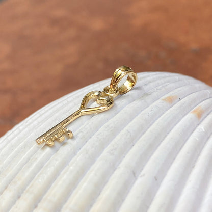 10KT Yellow Gold Shiny Mini Key + Heart Charm Pendant