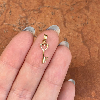 10KT Yellow Gold Shiny Mini Key + Heart Charm Pendant