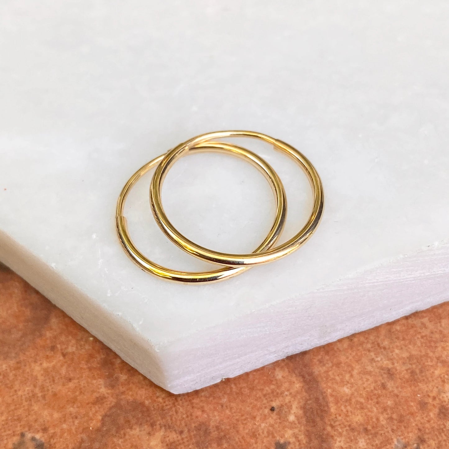 14KT Yellow Gold Thin Endless Hoop Earrings 16mm