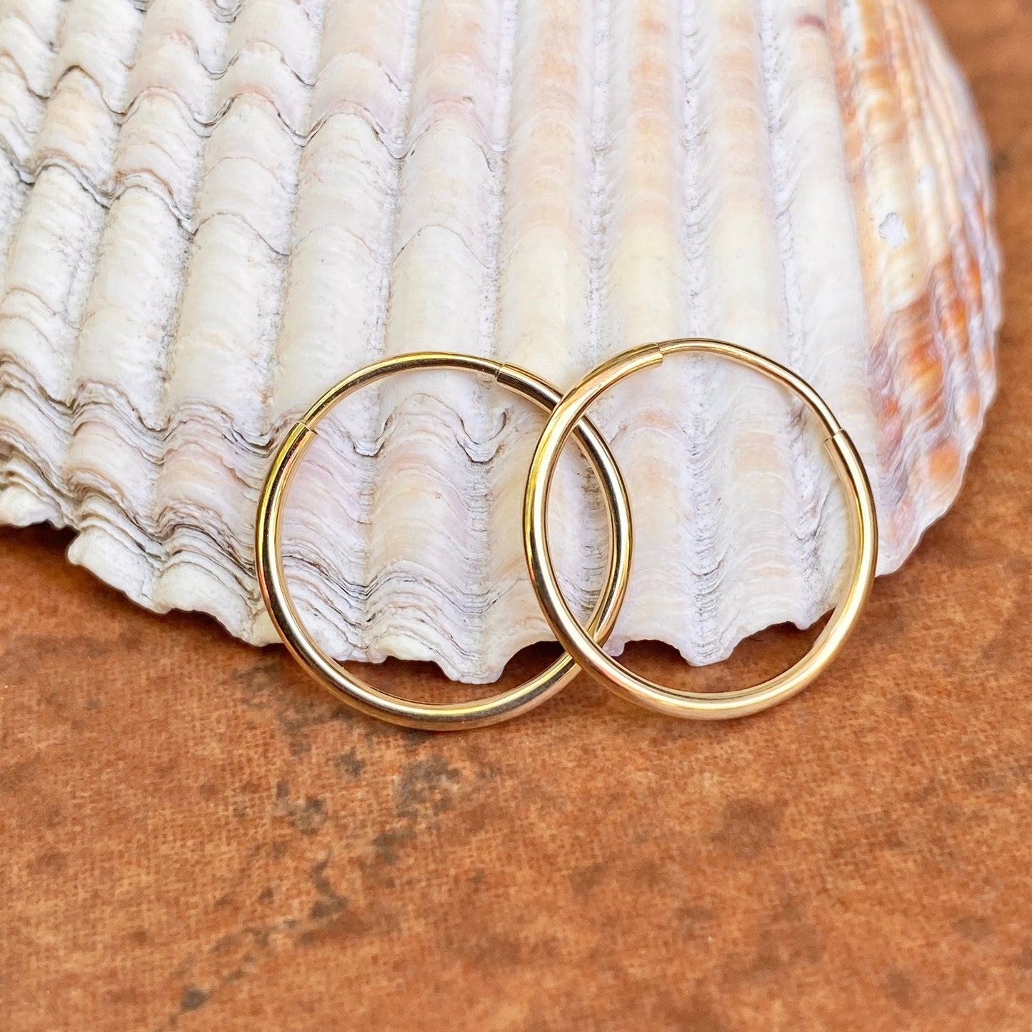 14KT Yellow Gold Thin Endless Hoop Earrings 16mm