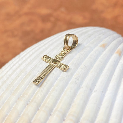 10KT Yellow Gold Cross Heart Detailed Mini Pendant Charm