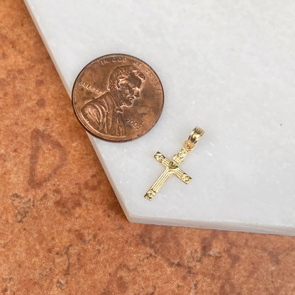 10KT Yellow Gold Cross Heart Detailed Mini Pendant Charm