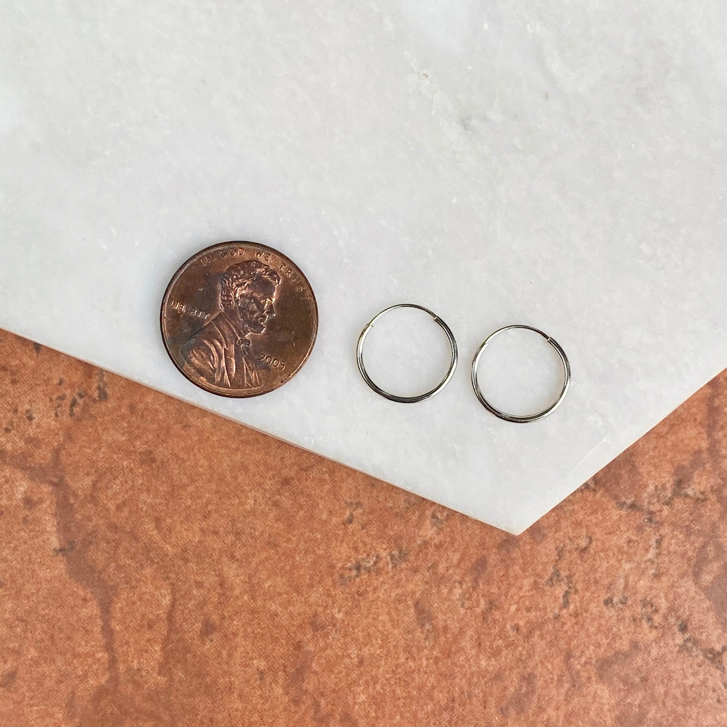 14KT White Gold Hoop Shiny 1mm Endless Hoop Earrings 12mm