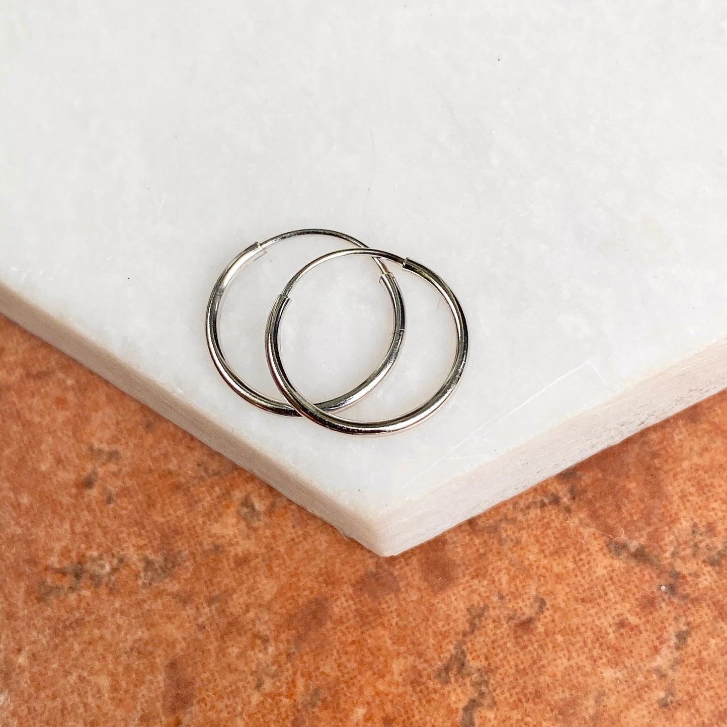 14KT White Gold Hoop Shiny 1mm Endless Hoop Earrings 12mm