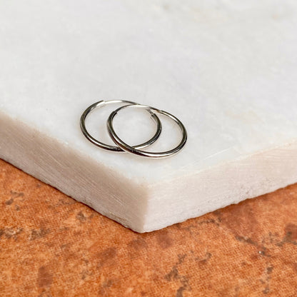 14KT White Gold Hoop Shiny 1mm Endless Hoop Earrings 12mm