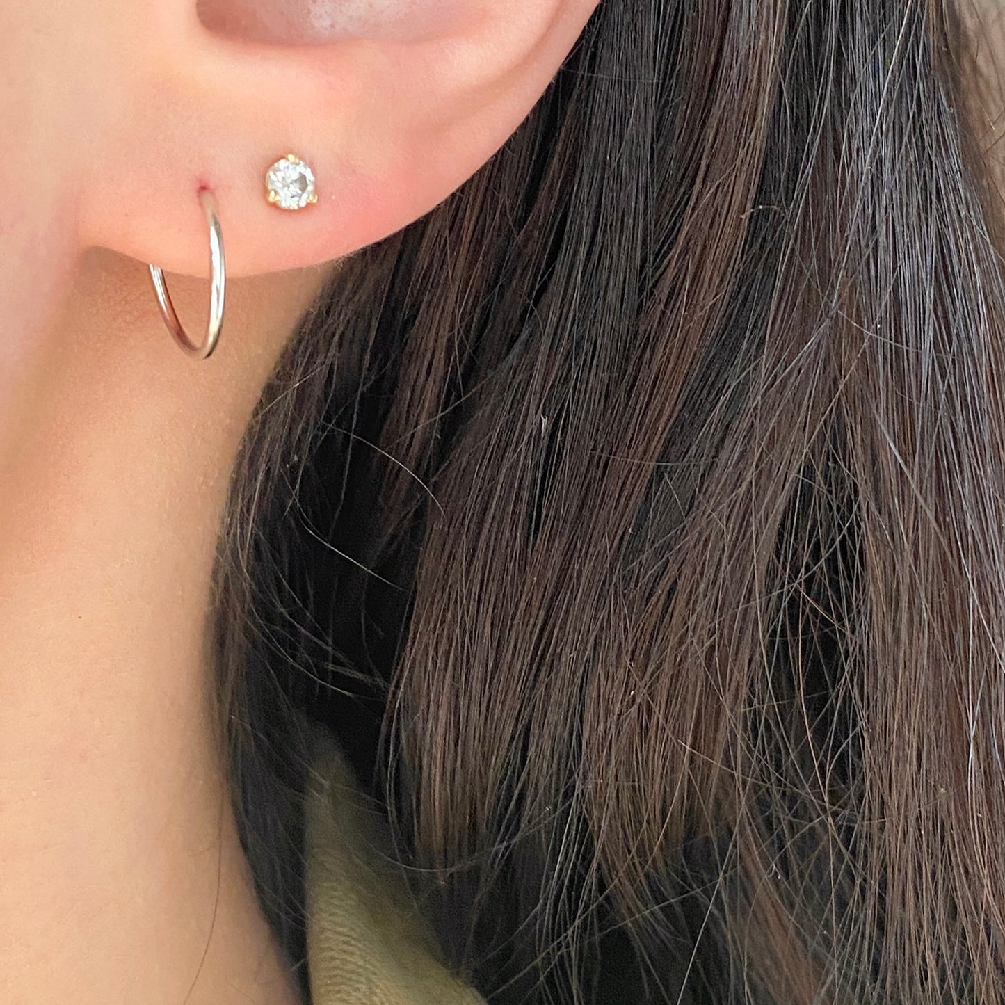 14KT White Gold Hoop Shiny 1mm Endless Hoop Earrings 12mm