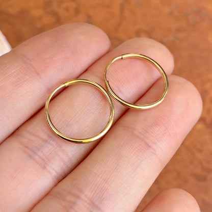 14KT Yellow Gold Thin Endless Hoop Earrings 16mm