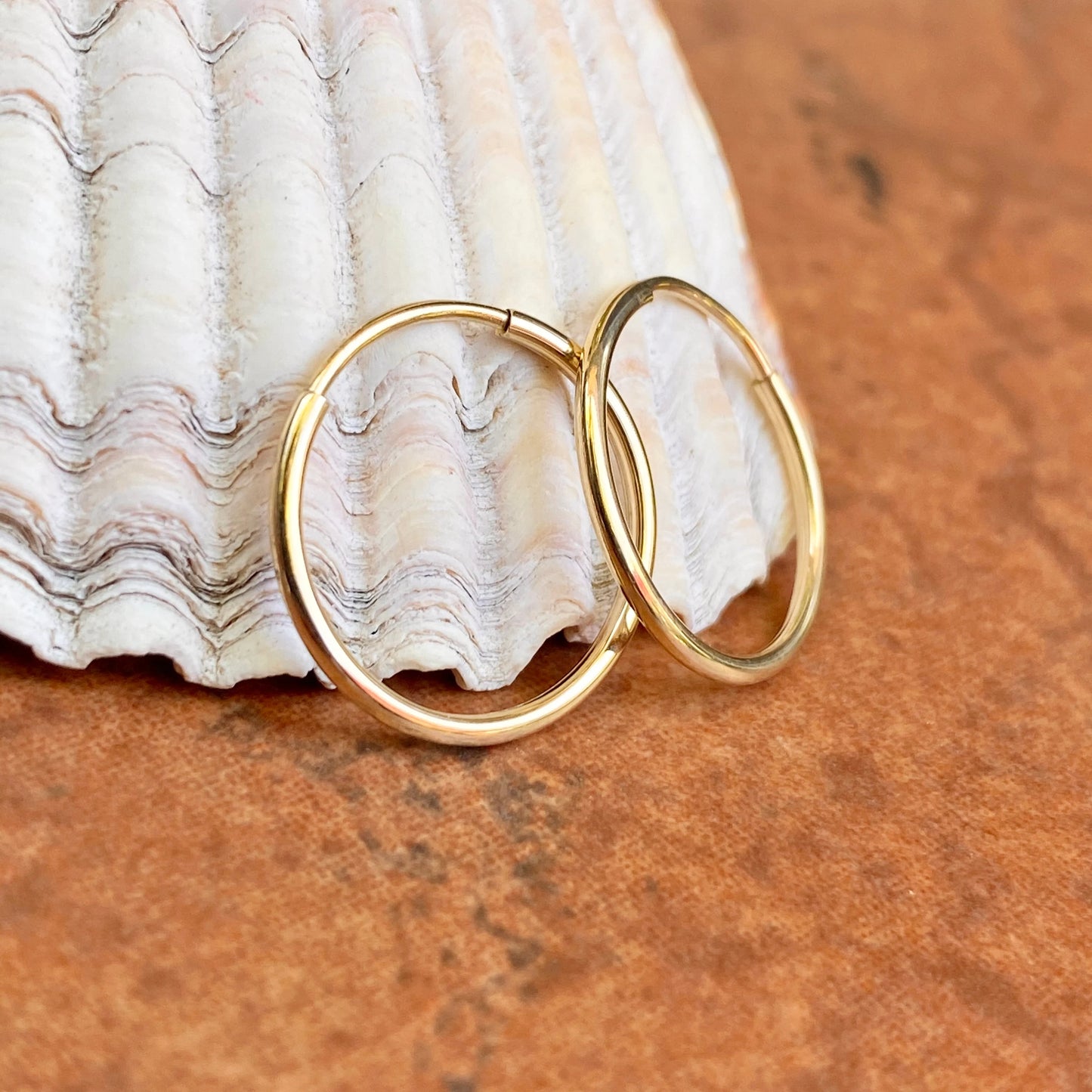 14KT Yellow Gold Thin Endless Hoop Earrings 16mm