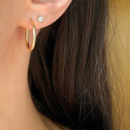 10KT Yellow Gold 2mm Tube Round Hoop Earrings 16mm