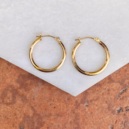 10KT Yellow Gold 2mm Tube Round Hoop Earrings 16mm