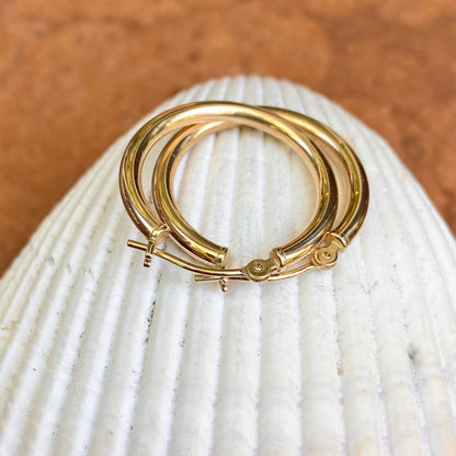 10KT Yellow Gold 2mm Tube Round Hoop Earrings 16mm