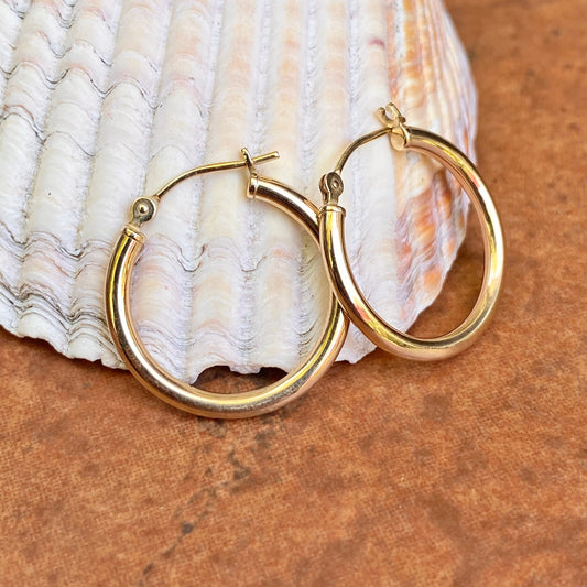 10KT Yellow Gold 2mm Tube Round Hoop Earrings 16mm