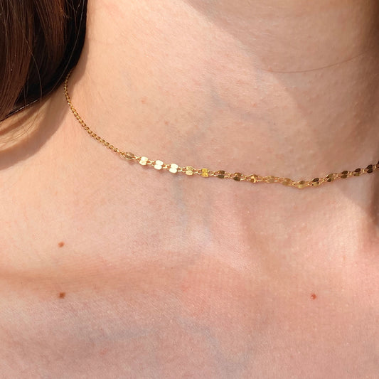 14KT Yellow Gold Diamond-Cut Chain Choker Necklace
