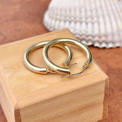 14KT Yellow Gold Shiny Hollow 3mm Tube Hoop Earrings 25mm