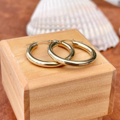 14KT Yellow Gold Shiny Hollow 3mm Tube Hoop Earrings 25mm