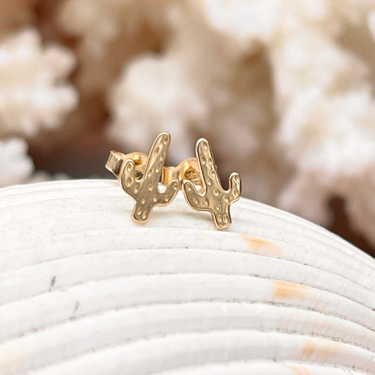 14KT Yellow Gold Cactus Post Mini Stud Earrings