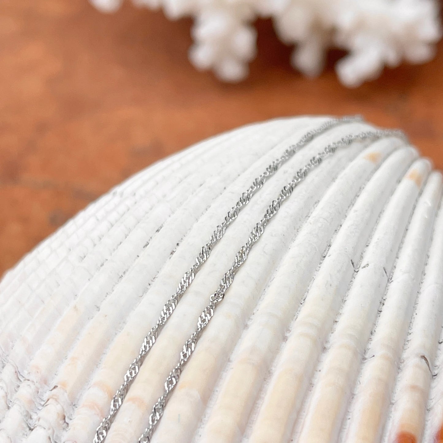 14KT White Gold 1mm Singapore Chain Necklace