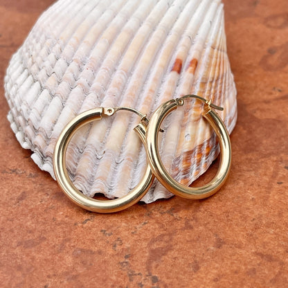 14KT Yellow Gold Shiny Hollow 3mm Tube Hoop Earrings 25mm