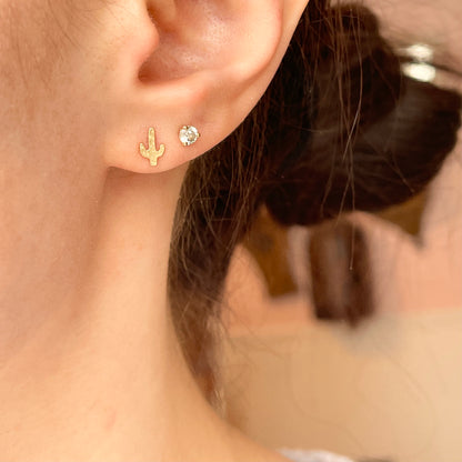 14KT Yellow Gold Cactus Post Mini Stud Earrings