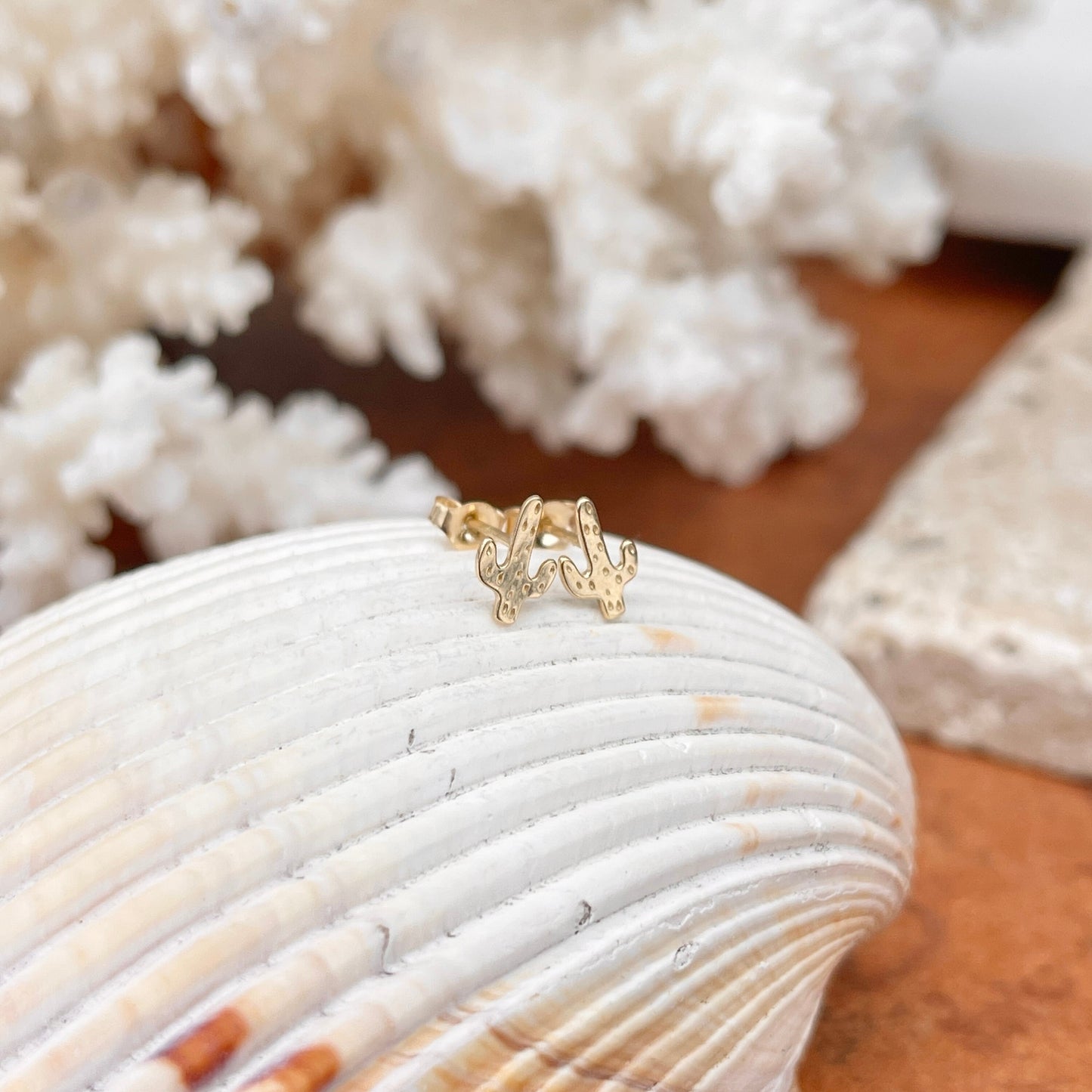 14KT Yellow Gold Cactus Post Mini Stud Earrings