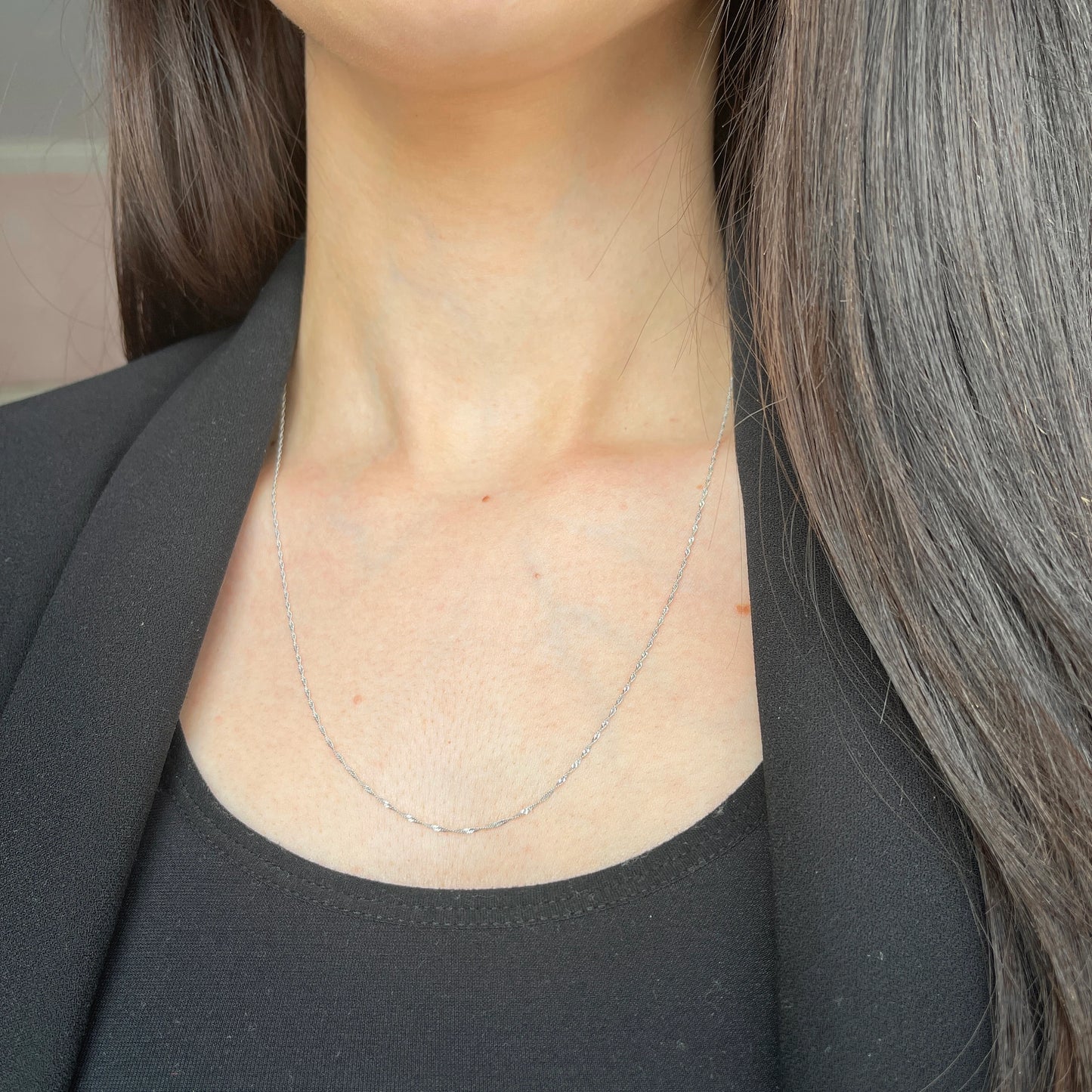 14KT White Gold 1mm Singapore Chain Necklace