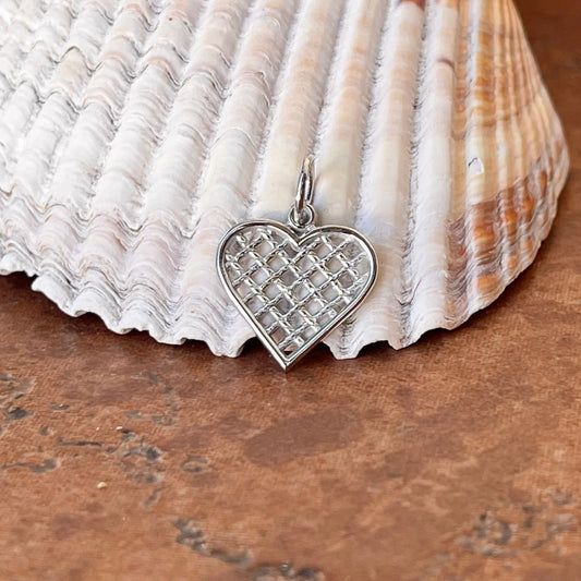 10KT White Gold Small Rope Weave Heart Pendant Charm