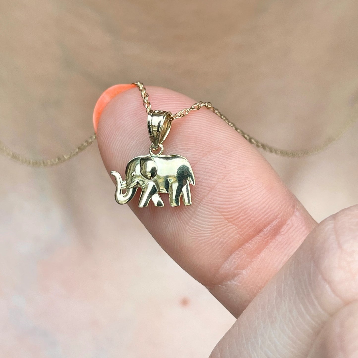 14KT Yellow Gold 2D Small Elephant Good Luck Pendant Charm