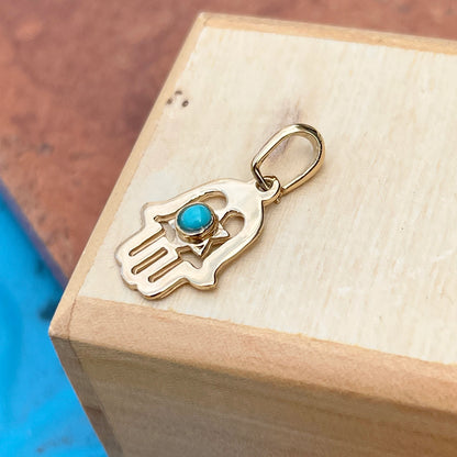 14KT Yellow Gold Turquoise Star of David Hamsa Pendant