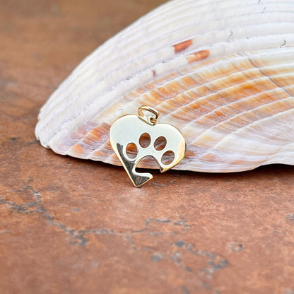 10KT Yellow Gold Paw Print Heart Pendant Charm