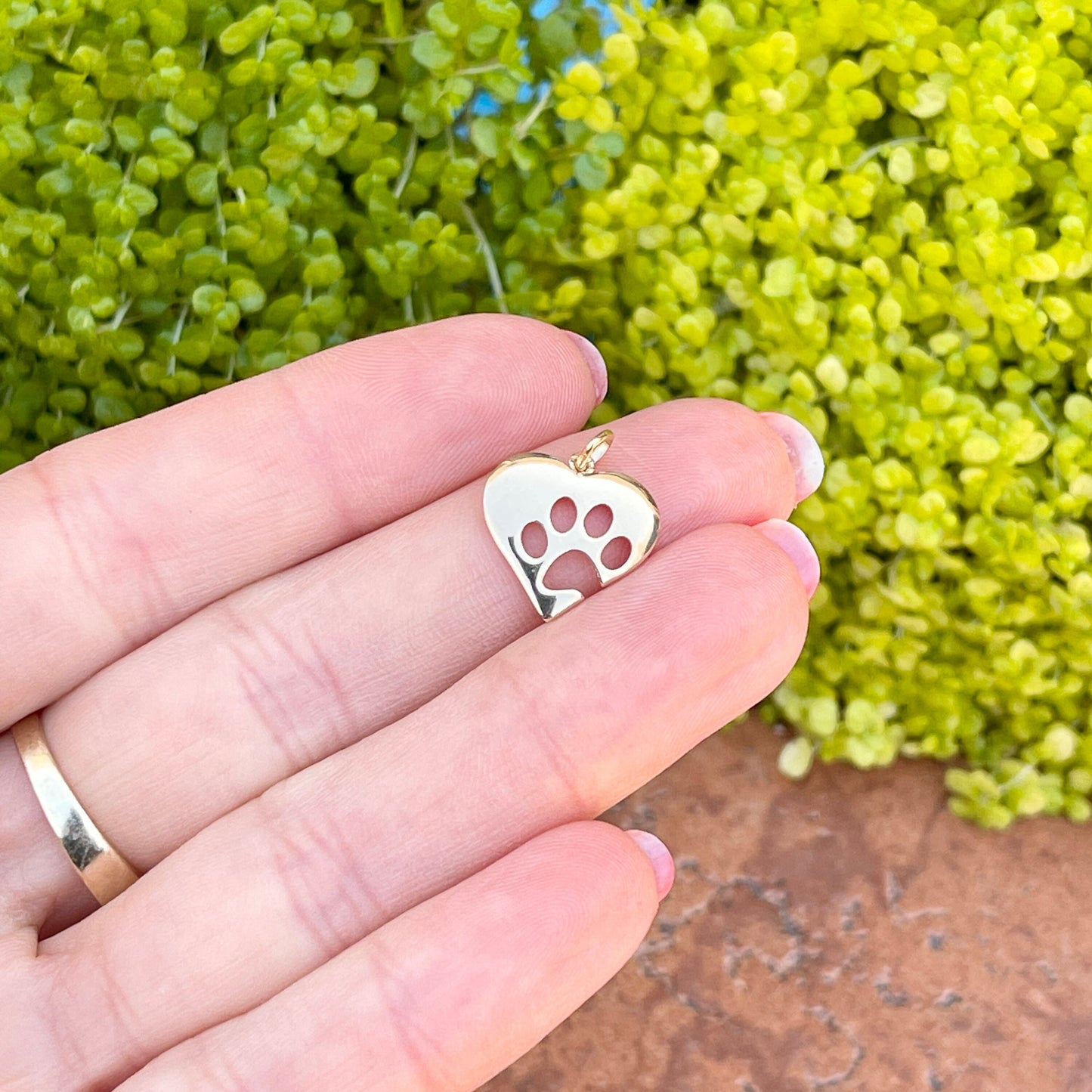 10KT Yellow Gold Paw Print Heart Pendant Charm