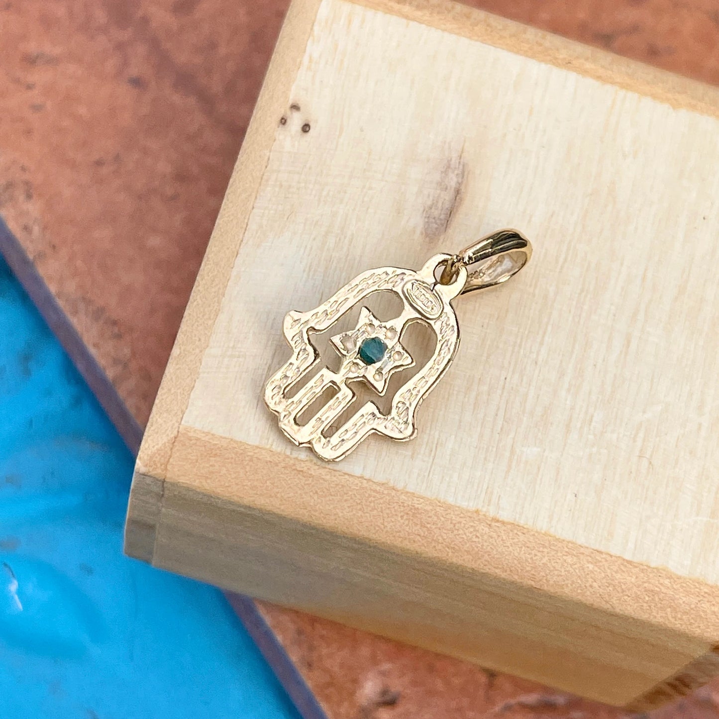 14KT Yellow Gold Turquoise Star of David Hamsa Pendant