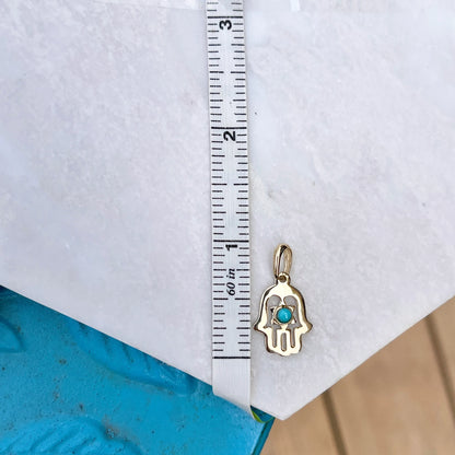 14KT Yellow Gold Turquoise Star of David Hamsa Pendant