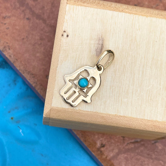 14KT Yellow Gold Turquoise Star of David Hamsa Pendant